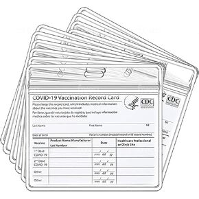 Vaccination Card Pouch 10pk. Waterproof and Zip resealable. Transparent and Polyvinyl Plastic, White
