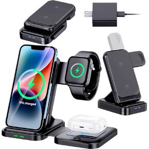 Wireless Charging Station, 3 in 1 Wireless Charger Stand, Foldable Wireless Charging Dock for iPhone14/13/12/11/Pro/Max/XS, Fast Charging Dock for Apple Watch Series Airpods