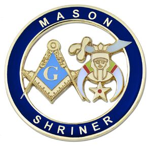 Mason Shriner Masonic Auto Emblem - [Blue & Gold][3'' Diameter]