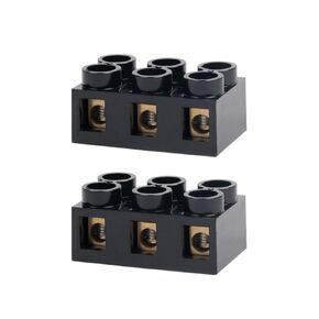 2pcs 500V 60A 3 Position Dual Row Screw Terminal Block, Double Row Electrical Barrier Terminal Strip Block Black for Power Distribution Box, Electric Cabinet, Electric Meter Box