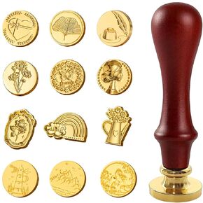 12 PCS Wax Stamps Kit,Wax Seal Stamp with Removable Wooden Handle,Sealing Wax Stamp with Storage Box,Wax Stamp Seal Set for Wedding Christmas Envelopes Invitations Gift Cards Decoration ﻿