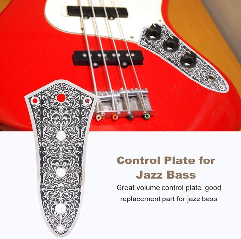 Silver Black Jazz Bass Guitars Volume Control Plate, High Strength, Perfect Fit Potentiometer Holes, Engraving Flower Decor Jazz Bass Control Plate in Saudi Arabia