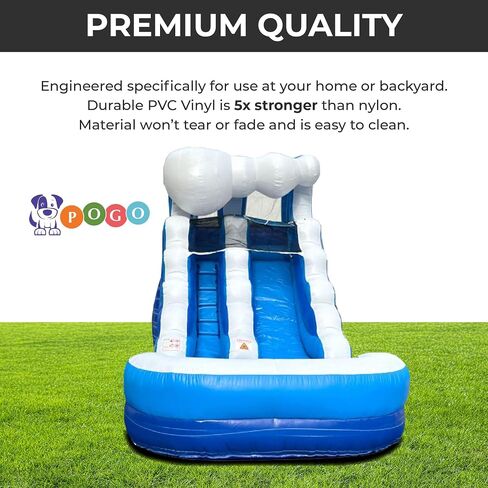 Pogo Bounce House Inflatable Water Slide for Kids(Without Blower) - 21' x 9' x 12' Foot Backyard Inflatable Slide for Summer Fun - Blue Wave Slide with Water Pool in Saudi Arabia