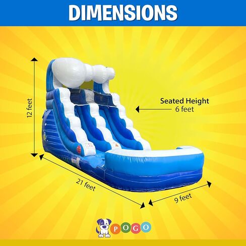 Pogo Bounce House Inflatable Water Slide for Kids(Without Blower) - 21' x 9' x 12' Foot Backyard Inflatable Slide for Summer Fun - Blue Wave Slide with Water Pool in Saudi Arabia