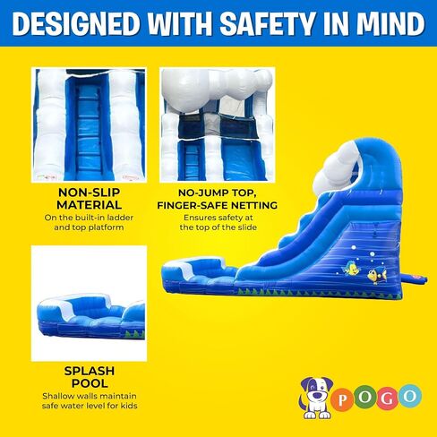 Pogo Bounce House Inflatable Water Slide for Kids(Without Blower) - 21' x 9' x 12' Foot Backyard Inflatable Slide for Summer Fun - Blue Wave Slide with Water Pool in Saudi Arabia