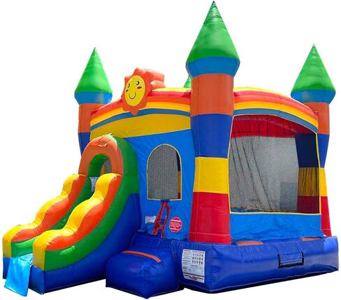 Inflatable Bounce House with Slide for Kids (Without Blower) - 18 x 12 x 14.5 Foot Pink Smiley Face Backyard Inflatable Bouncy House - Built-in Bladder Water Misting System in Kuwait