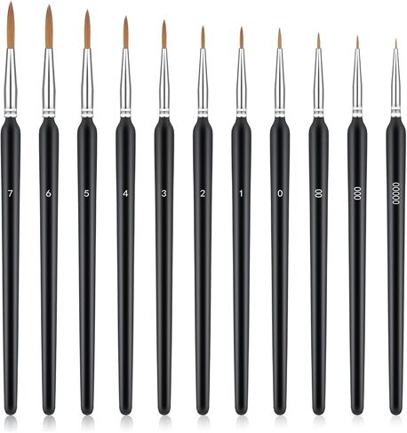 11 قطعة من فرش الطلاء المصغرة، فرشاة طلاء ذات أطراف دقيقة مع مقابض مريحة، فرش طلاء تفصيلية للأكريليك، والألوان المائية، والنماذج، والحرف اليدوية in Kuwait