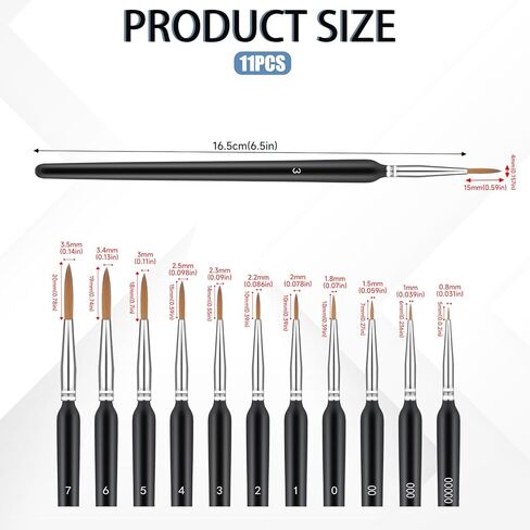 11 قطعة من فرش الطلاء المصغرة، فرشاة طلاء ذات أطراف دقيقة مع مقابض مريحة، فرش طلاء تفصيلية للأكريليك، والألوان المائية، والنماذج، والحرف اليدوية in Kuwait