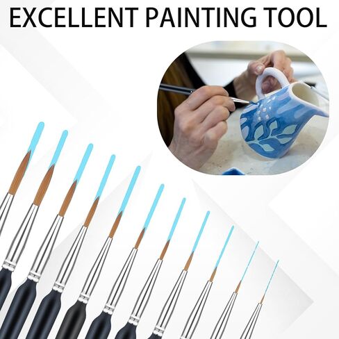 11 قطعة من فرش الطلاء المصغرة، فرشاة طلاء ذات أطراف دقيقة مع مقابض مريحة، فرش طلاء تفصيلية للأكريليك، والألوان المائية، والنماذج، والحرف اليدوية in Kuwait