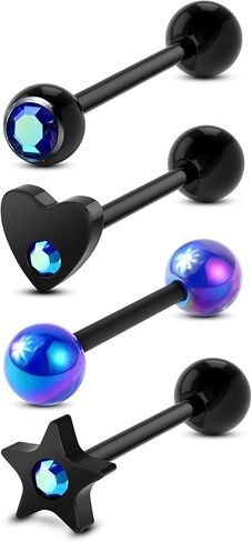 CM Crareesi Mania Tongue Rings مجوهرات ثقب اللسان الأسود 316L الفولاذ المقاوم للصدأ حلقة اللسان 14G حلقات ثقب اللسان للرجال أسود رائع ثقب اللسان in Kuwait