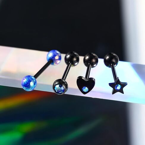 CM Crareesi Mania Tongue Rings مجوهرات ثقب اللسان الأسود 316L الفولاذ المقاوم للصدأ حلقة اللسان 14G حلقات ثقب اللسان للرجال أسود رائع ثقب اللسان in Kuwait