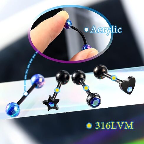 CM Crareesi Mania Tongue Rings مجوهرات ثقب اللسان الأسود 316L الفولاذ المقاوم للصدأ حلقة اللسان 14G حلقات ثقب اللسان للرجال أسود رائع ثقب اللسان in Kuwait