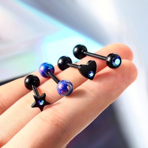 CM Crareesi Mania Tongue Rings مجوهرات ثقب اللسان الأسود 316L الفولاذ المقاوم للصدأ حلقة اللسان 14G حلقات ثقب اللسان للرجال أسود رائع ثقب اللسان in Kuwait