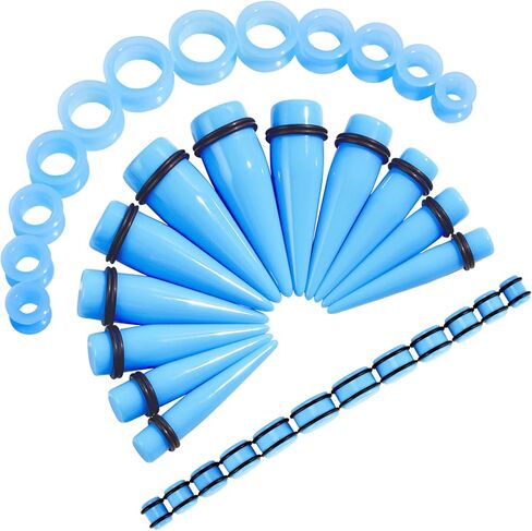 Longbeauty 36Pcs 00G-20mm Ear Gauge Stretching Kit Acrylic Tapers for Ear Gauges Kit and Thick Silicone Tunnels Stretchers Expanders Multicolor in Kuwait