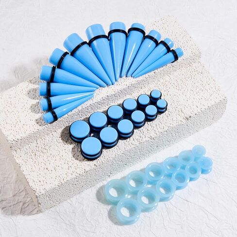 Longbeauty 36Pcs 00G-20mm Ear Gauge Stretching Kit Acrylic Tapers for Ear Gauges Kit and Thick Silicone Tunnels Stretchers Expanders Multicolor in Kuwait