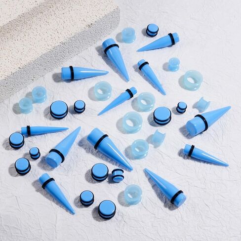 Longbeauty 36Pcs 00G-20mm Ear Gauge Stretching Kit Acrylic Tapers for Ear Gauges Kit and Thick Silicone Tunnels Stretchers Expanders Multicolor in Kuwait
