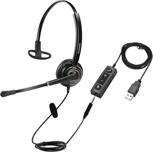 سماعة رأس USB/سماعة رأس للهاتف الخلوي مقاس 3.5 مم مع ميكروفون لإلغاء الضوضاء، سماعة رأس للكمبيوتر مع ميكروفون للتعرف على الصوت لفرق الهواتف الذكية من UC والأعمال التجارية وSkype Zoom Dragon والتعليم عبر الإنترنت وما إلى ذلك in Kuwait