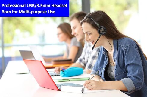 سماعة رأس USB/سماعة رأس للهاتف الخلوي مقاس 3.5 مم مع ميكروفون لإلغاء الضوضاء، سماعة رأس للكمبيوتر مع ميكروفون للتعرف على الصوت لفرق الهواتف الذكية من UC والأعمال التجارية وSkype Zoom Dragon والتعليم عبر الإنترنت وما إلى ذلك in Kuwait
