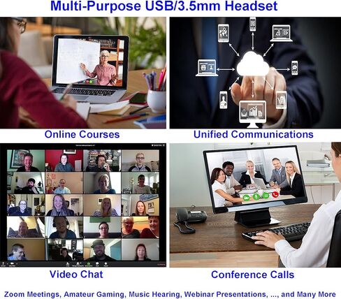 سماعة رأس USB/سماعة رأس للهاتف الخلوي مقاس 3.5 مم مع ميكروفون لإلغاء الضوضاء، سماعة رأس للكمبيوتر مع ميكروفون للتعرف على الصوت لفرق الهواتف الذكية من UC والأعمال التجارية وSkype Zoom Dragon والتعليم عبر الإنترنت وما إلى ذلك in Kuwait