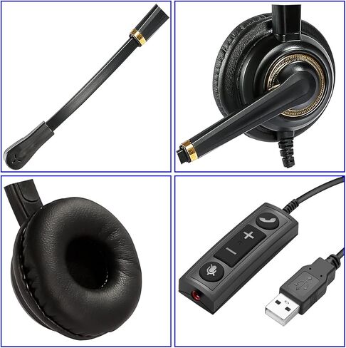 سماعة رأس USB/سماعة رأس للهاتف الخلوي مقاس 3.5 مم مع ميكروفون لإلغاء الضوضاء، سماعة رأس للكمبيوتر مع ميكروفون للتعرف على الصوت لفرق الهواتف الذكية من UC والأعمال التجارية وSkype Zoom Dragon والتعليم عبر الإنترنت وما إلى ذلك in Kuwait