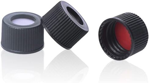 13-425 HPLC 13 مم أغطية قارورة ذات لولب أسود مع بطانة سيليكون حمراء PTFE/أبيض، عبوة من 100 قطعة in Kuwait