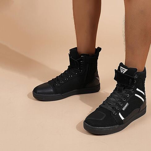 Men Casual Motorcycle Shoes Suede Riding High Top Sneakers, Cowhide with double layer,with Gear Shift Pad and Side Zipper in Saudi Arabia