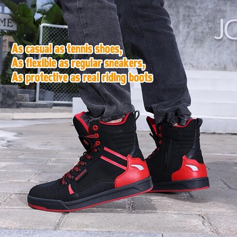 Men Casual Motorcycle Shoes Suede Riding High Top Sneakers, Cowhide with double layer,with Gear Shift Pad and Side Zipper in Saudi Arabia