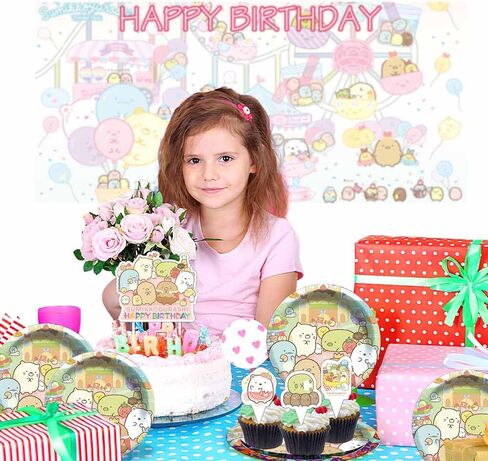 Sumikko Gurashi Party Supplies Birthday Decorations Plates Banner Kids Cake Toppers Set Decorations Decor in Saudi Arabia