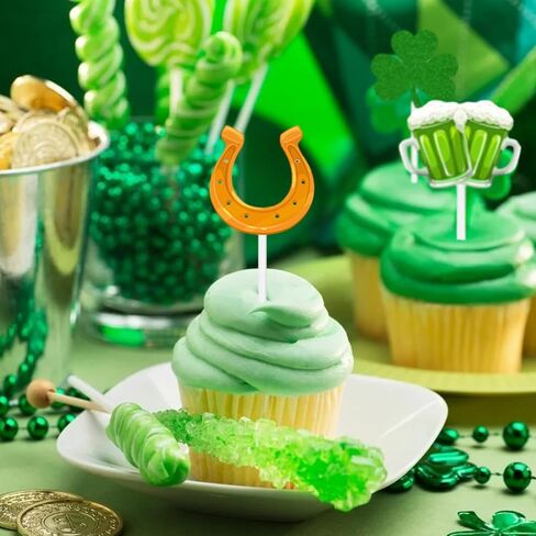36 قطعة من أغطية الكب كيك لعيد القديس باتريك باللون الأخضر من أعواد الطعام للكب كيك، وديكورات البرسيم لمستلزمات تزيين الكيك في عيد القديس باتريك الأيرلندي in Kuwait