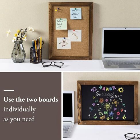 مجموعة تنظيم وحدات من الخشب الصلب المحترق مثبتة على الحائط مقاس 32 × 16 بوصة من MyGift مع سبورة طباشير ولوحة إعلانات من الفلين ورفوف عرض و3 خطافات مفاتيح معدنية in Kuwait