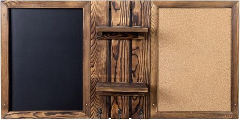 مجموعة تنظيم وحدات من الخشب الصلب المحترق مثبتة على الحائط مقاس 32 × 16 بوصة من MyGift مع سبورة طباشير ولوحة إعلانات من الفلين ورفوف عرض و3 خطافات مفاتيح معدنية in Kuwait