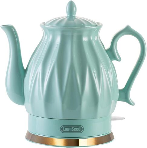 Ceramic Electric Kettle, 1.5L/1200W Boil Water Quickly and Easily with Boil-Dry Protection Auto Shut Off, Detachable Swivel Base, Diamond Cut Glazed in Kuwait