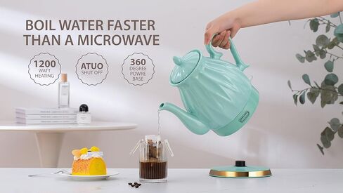 Ceramic Electric Kettle, 1.5L/1200W Boil Water Quickly and Easily with Boil-Dry Protection Auto Shut Off, Detachable Swivel Base, Diamond Cut Glazed in Kuwait
