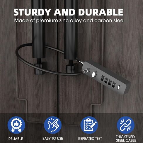 Cable Locks with Combination, 23.6Inch Steel Small Cable Rope Locks with 4-Digit Combination, Resettable Code for Bikes, Fence, Pet Door, Lockers, Cabinets, Refrigerator Doors (Black - 1pc) in Kuwait