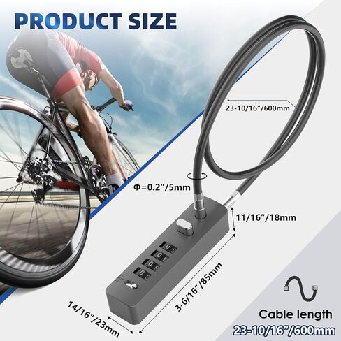 Cable Locks with Combination, 23.6Inch Steel Small Cable Rope Locks with 4-Digit Combination, Resettable Code for Bikes, Fence, Pet Door, Lockers, Cabinets, Refrigerator Doors (Black - 1pc) in Kuwait