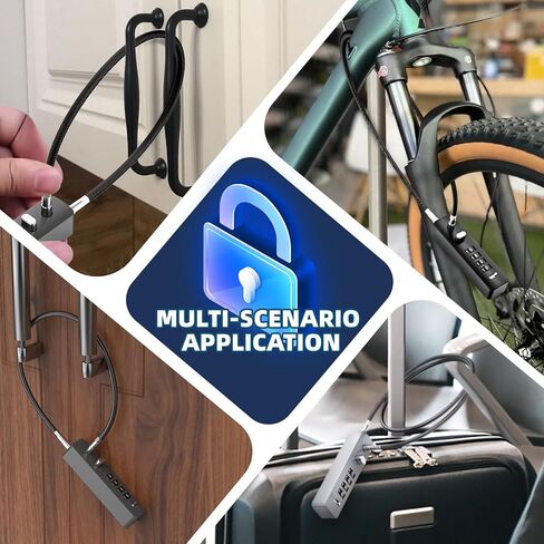 Cable Locks with Combination, 23.6Inch Steel Small Cable Rope Locks with 4-Digit Combination, Resettable Code for Bikes, Fence, Pet Door, Lockers, Cabinets, Refrigerator Doors (Black - 1pc) in Kuwait