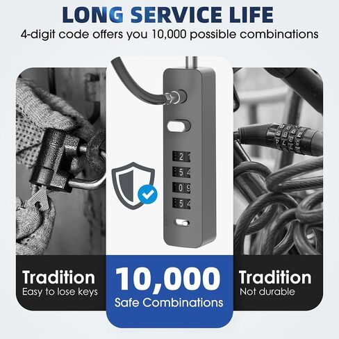 Cable Locks with Combination, 23.6Inch Steel Small Cable Rope Locks with 4-Digit Combination, Resettable Code for Bikes, Fence, Pet Door, Lockers, Cabinets, Refrigerator Doors (Black - 1pc) in Kuwait