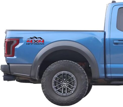 قطعتان من ملصقات الطرق الوعرة 4x4 مع جبل بجانب سرير الشاحنة (أحمر وأسود) in Kuwait
