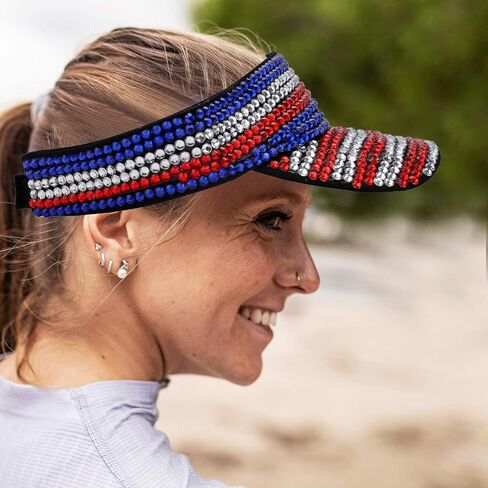 الولايات المتحدة الأمريكية العلم قناع بلينغ أقنعة الشمس قبعة عيد الاستقلال قابل للتعديل قبعة الصيف للنساء الرجال جولف تنس الدراجات الجري الركض in Kuwait