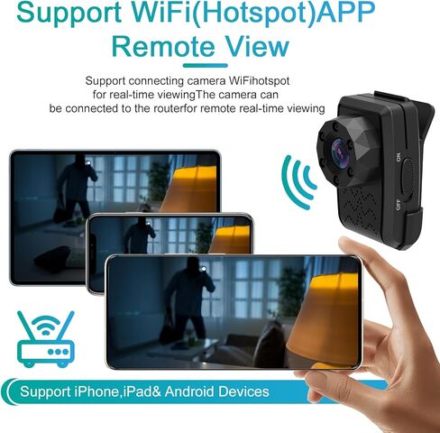 Mini Body Camera with 1080P HD Recording, Back Clip Wearable Camcorder Video Recorder with IR Night Vision, Body Cam for Home Outdoor Security Guard Hikers Travel Records (No Built-in Battery) (Black) in Kuwait