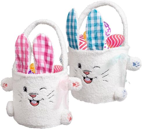 قطعتان من أكياس سلة عيد الفصح، دلاء بيض للأطفال، حقيبة أرنب محمولة قابلة لإعادة الاستخدام، هدايا سلة من القطيفة للأولاد والبنات، ديكورات الحفلات باللونين الوردي والأزرق in Kuwait