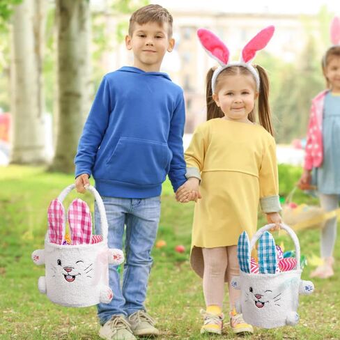 قطعتان من أكياس سلة عيد الفصح، دلاء بيض للأطفال، حقيبة أرنب محمولة قابلة لإعادة الاستخدام، هدايا سلة من القطيفة للأولاد والبنات، ديكورات الحفلات باللونين الوردي والأزرق in Kuwait