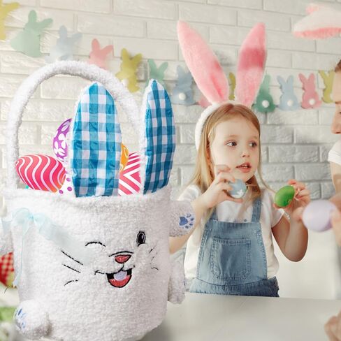 قطعتان من أكياس سلة عيد الفصح، دلاء بيض للأطفال، حقيبة أرنب محمولة قابلة لإعادة الاستخدام، هدايا سلة من القطيفة للأولاد والبنات، ديكورات الحفلات باللونين الوردي والأزرق in Kuwait