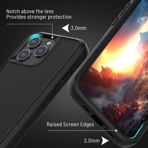 حافظة لهاتف iPhone 15 Pro، حافظة متينة متوافقة مع iPhone 15 Pro، [غير قابلة للانزلاق] غطاء iPhone متين ومقاوم للصدمات مكون من 3 طبقات لهاتف iPhone 15 Pro 6.1 بوصة (أسود) in Kuwait