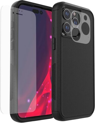 حافظة لهاتف iPhone 15 Pro، حافظة متينة متوافقة مع iPhone 15 Pro، [غير قابلة للانزلاق] غطاء iPhone متين ومقاوم للصدمات مكون من 3 طبقات لهاتف iPhone 15 Pro 6.1 بوصة (أسود) in Kuwait