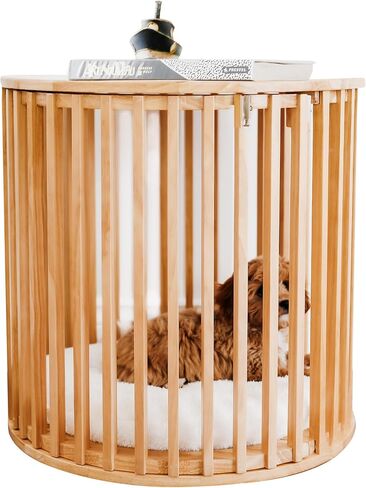 Small Dog Crate Furniture | Wooden Minimalistic Dog Kennel- Doubles as Side End Table | Clear Oak | Small Dogs & Puppies in Saudi Arabia