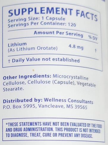 Lithium Orotate 1.0 Count Capsules - Detoxing Mineral Supplement in Saudi Arabia