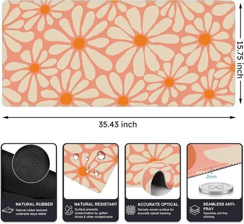 لوحة ماوس ألعاب ممتدة من iCasso (35.4 × 15.7 بوصة)، قاعدة ماوس كبيرة من المطاط الثابت مع حواف مخيطة، وسادة مكتب للوحة المفاتيح للعمل والألعاب والمكتب والمنزل (أزهار برتقالية، ممتدة) in Kuwait