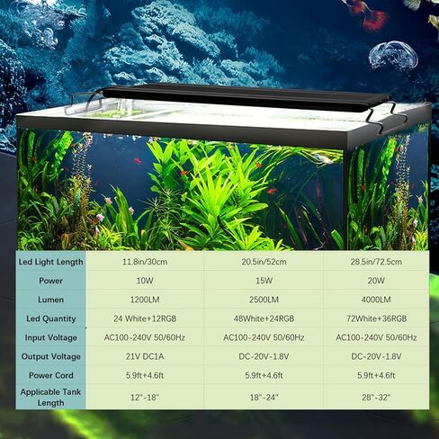 نباتات حوض السمك تضيء مصابيح LED لخزان الأسماك كاملة الطيف مع إضاءة دورة 24/7 وضع النهار/الليل وضع الألوان DIY 4 أوضاع الطقس، أضواء LED لحوض السمك قابلة للتمديد لخزانات المياه العذبة 28-32 بوصة in Kuwait