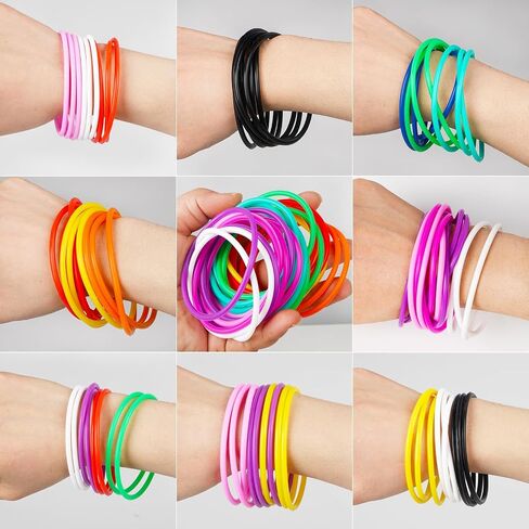 30 Pieces Silicone Jelly Bracelets Nonluminous Stretchy 80s Mixed Gummy Silicone Wristbands Hair Ties for Women Adults Girls Party Accessories(Black) in Saudi Arabia